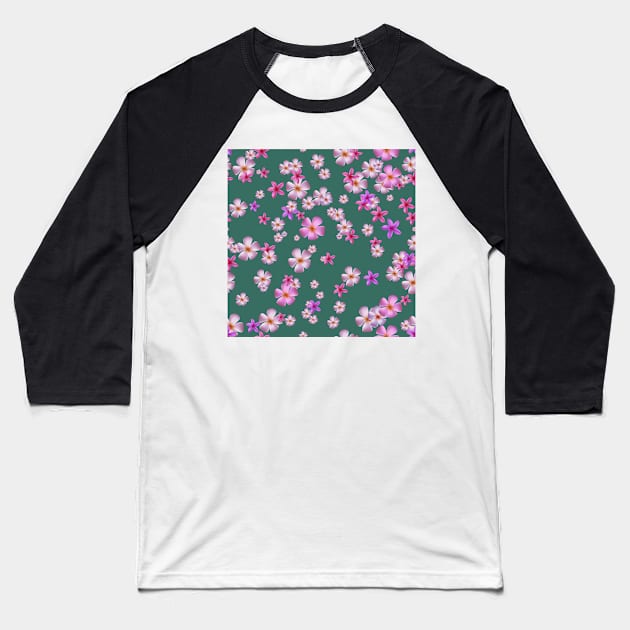 Gentle pattern with pink tropical flowers Baseball T-Shirt by IrinaGuArt